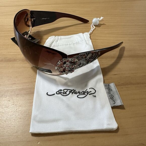 Ed Hardy  Vintage Y2K Brown Sunglasses Skulls  EHS 038 Glasses & Cloth New main image 4